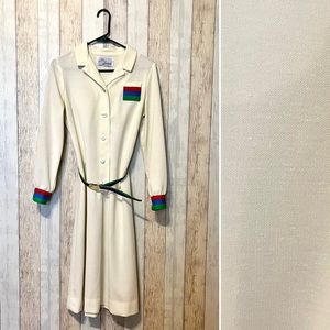 Vintage 1970s Rainbow Belted Dress